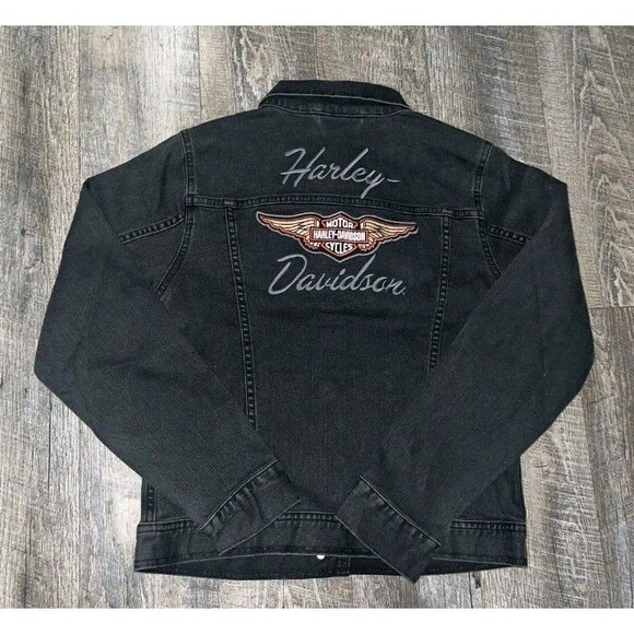 HARLEY DAVIDSON EMBROIDERED WOMEN'S SILVER WING LIGHT INDIGO DENIM JACKET LARGE - Picture 6 of 8